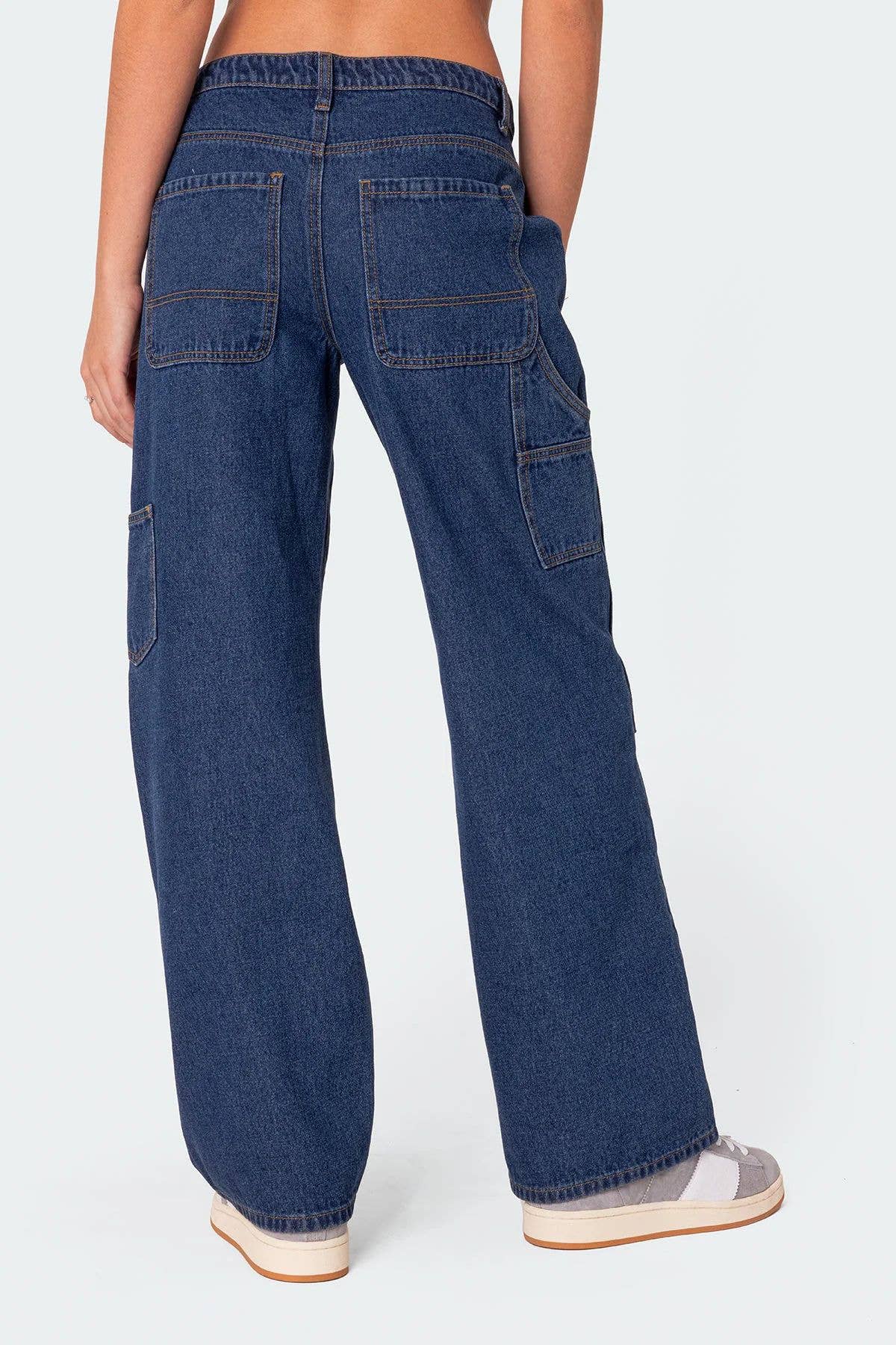 Loose-fitting wide-leg rivet work jeans