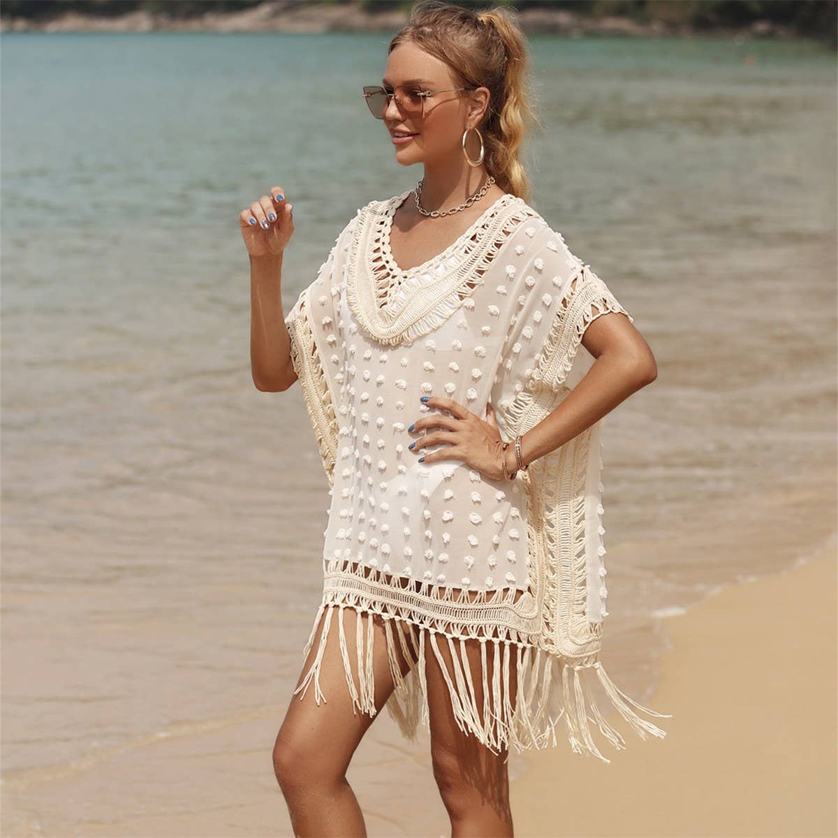 SPLICED TASSEL CROCHET BEACH COVER-UP_CWMM1229