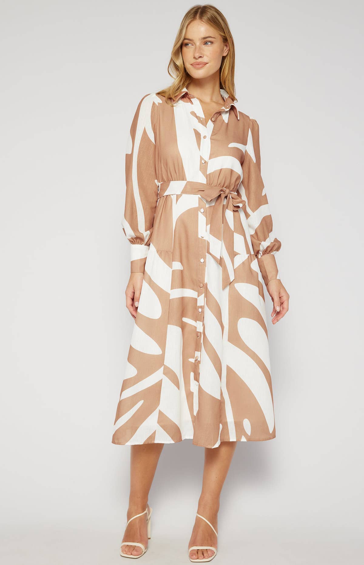 PRINTED LOOSE LACE-UP LONG-SLEEVED SHIRT DRESS