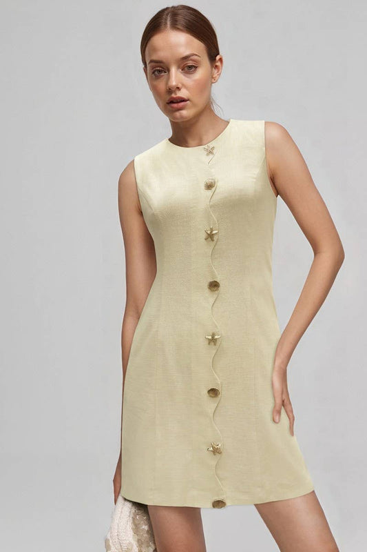 CWDSD8911_ELEGANT SLEEVELESS BUTTON MINI DRESS