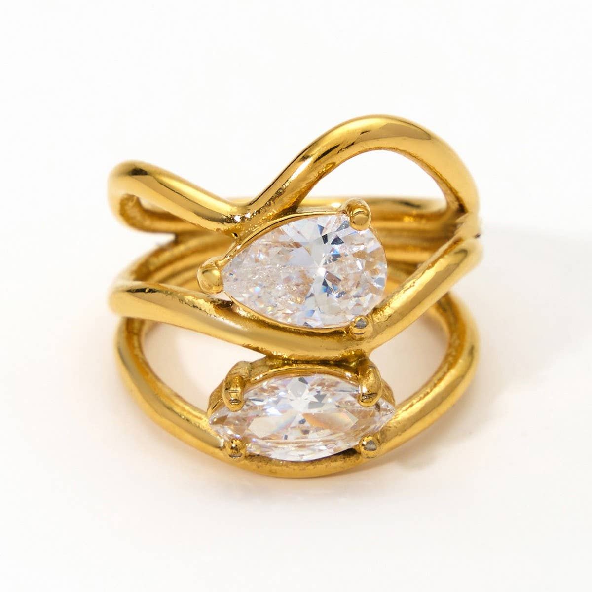 Designer Steel Ring with Zircon & Irregular Shape