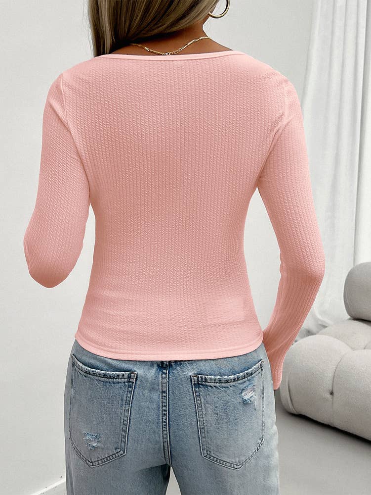 WOMEN'S SLIM-FIT U-NECK LONG SLEEVE TOP