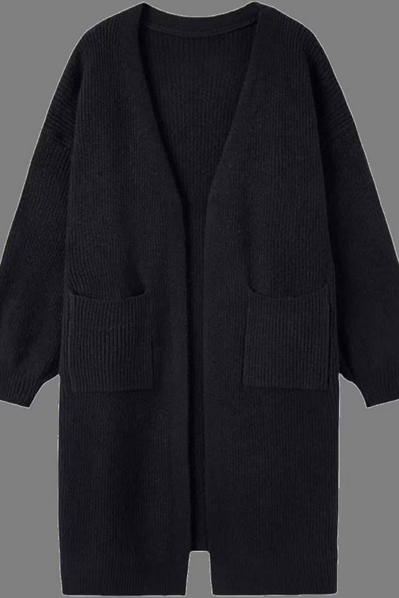 WOCAL00833_SOLID COLOR POCKET CARDIGAN LONG SWEATER JACKET