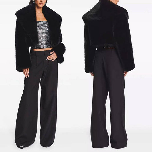 Women??¢s Short Faux Fur Jacket Long Sleeve Chic_CWMM9130