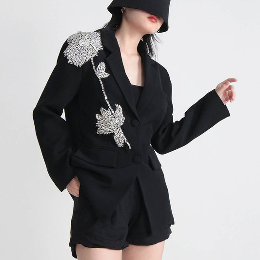 Beaded Floral Blazer ??Loose Fit Elegant Look_CWOCO1233
