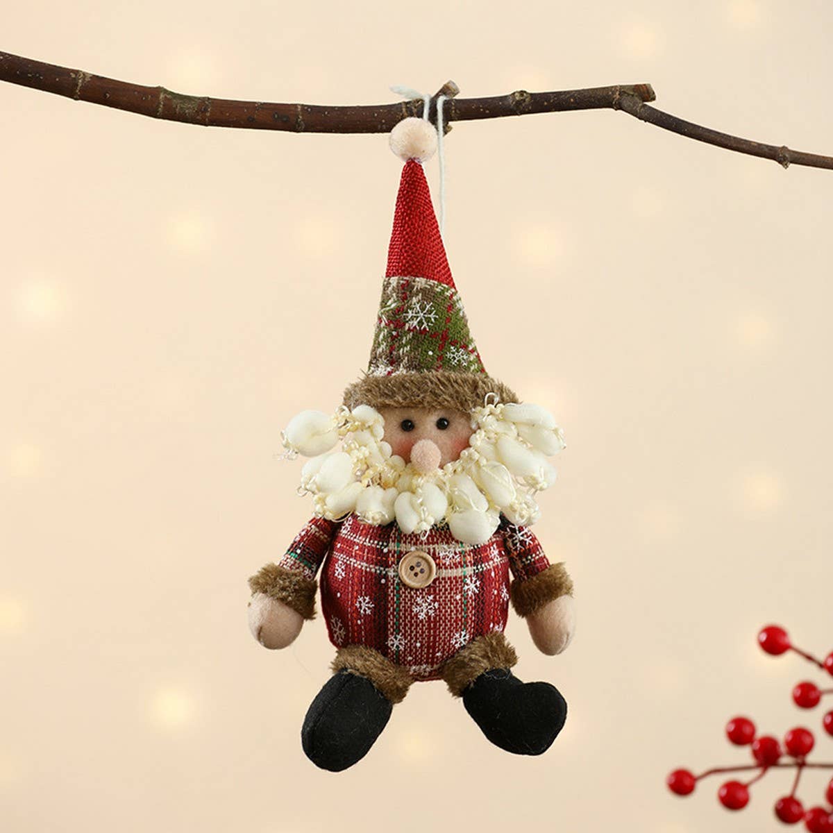 CHRISTMAS PLAID FABRIC DOLL PENDANT