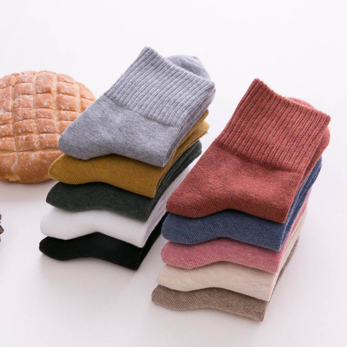 NEW SOLID COLOR HIGH CUFF WOMEN'S MID-CALF SOCKS_CWMS1392