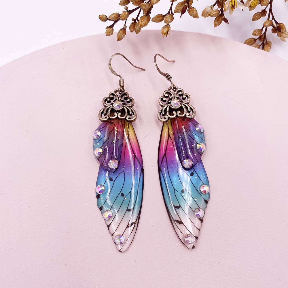 Elegant long earrings with cicada wing wings