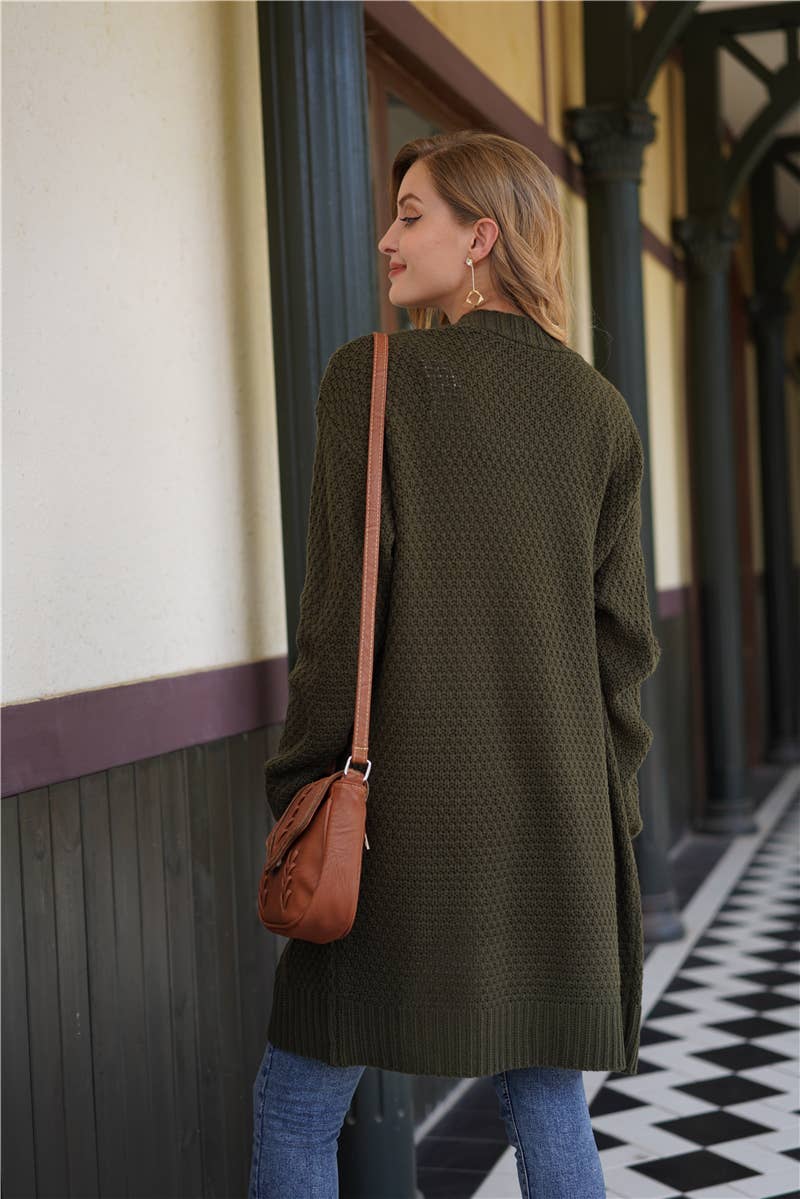 KNIT CARDIGAN TWISTED ROPE KNIT SWEATER