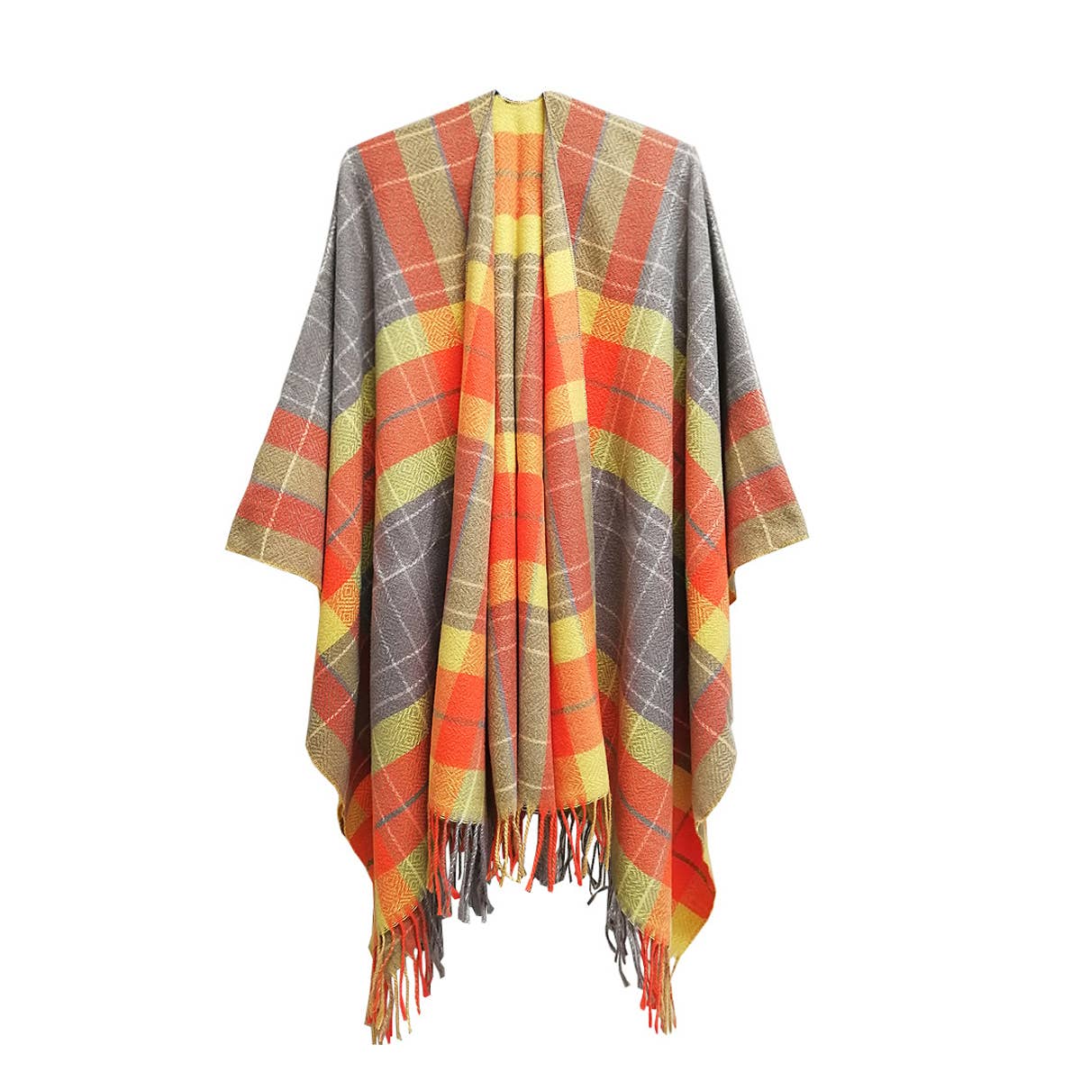 CAPE DOUBLE-SIDED PLAID SLIT SHAWL_CWASC1209