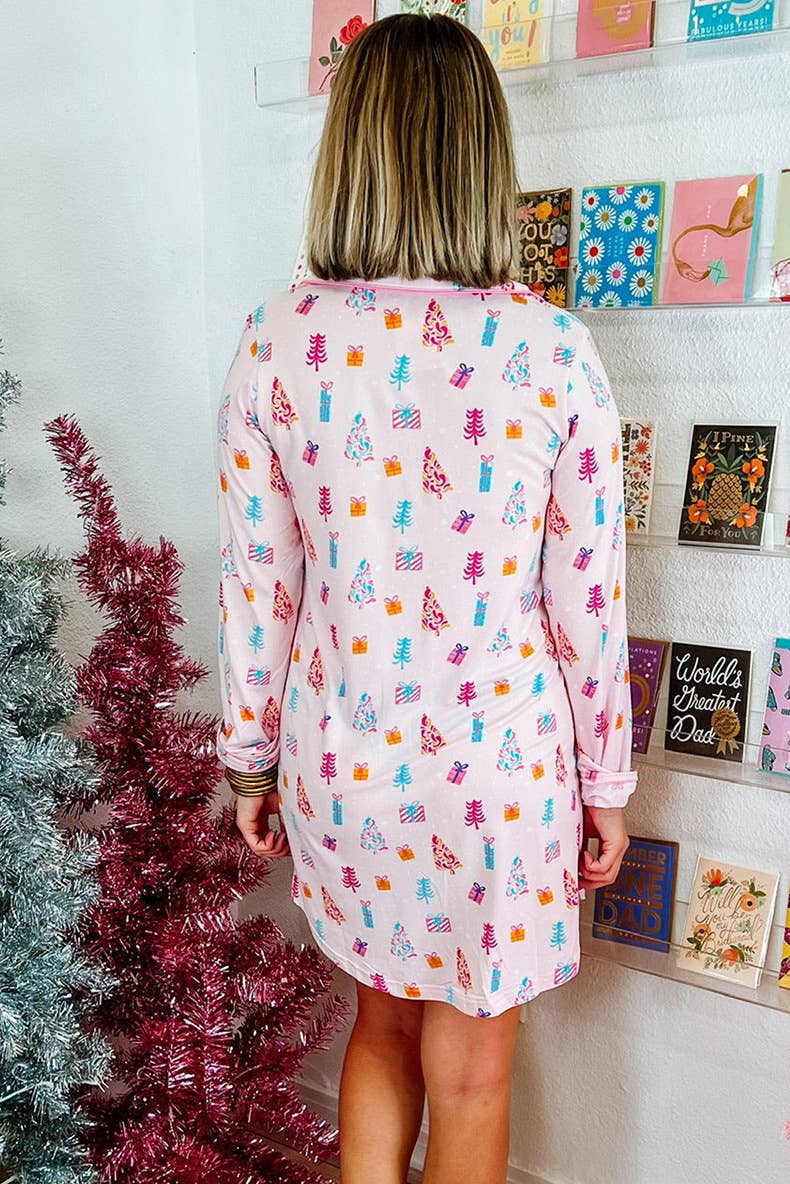 STYLISH SINGLE BREASTED CHRISTMAS TREE NIGHTDRESS