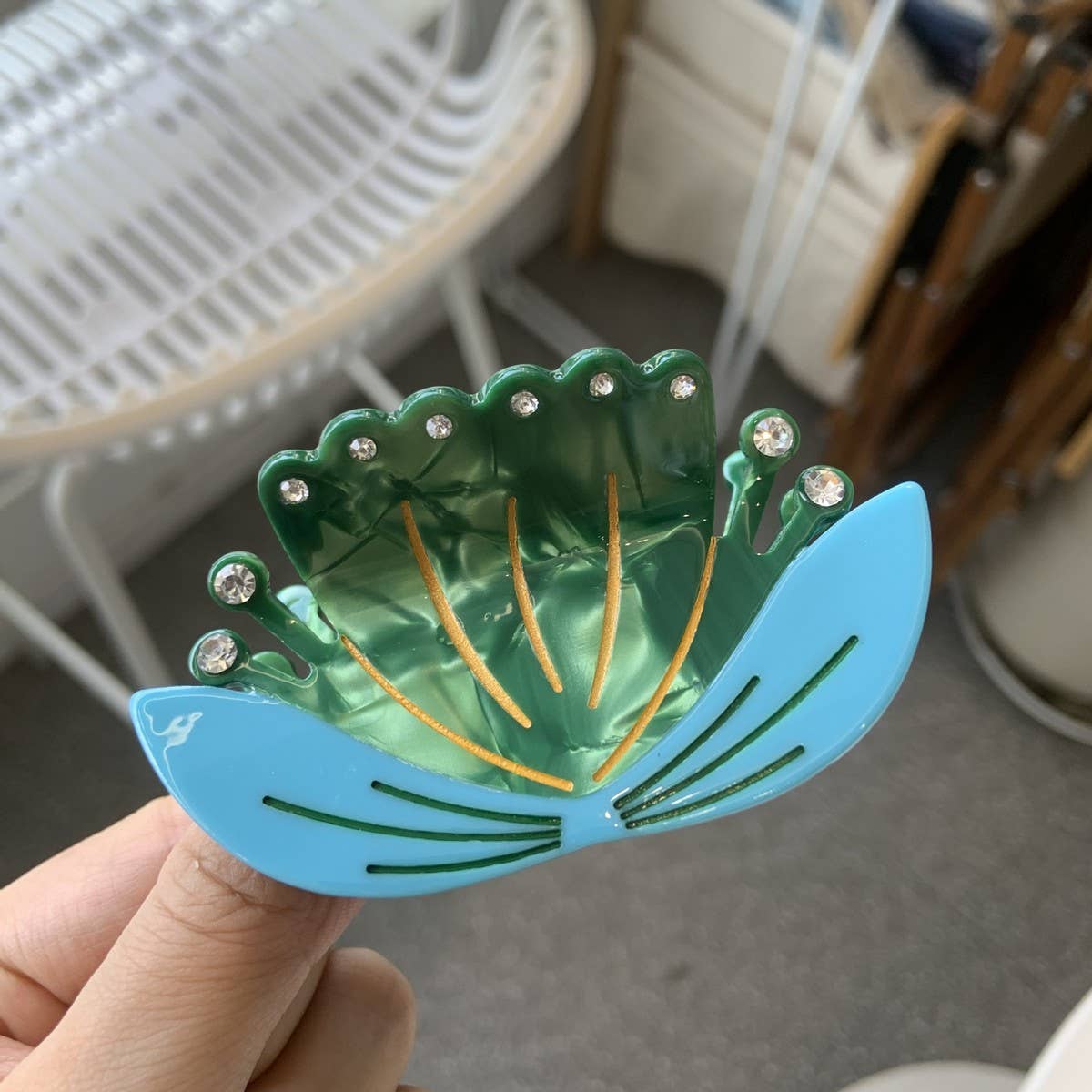 Lotus Flower Acetate Hair Claw, Rhinestone Cute