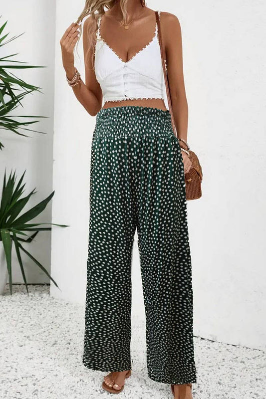 CWBLP2040_CASUAL POLKA DOT HIGH WAIST SLIM WIDE LEG PANTS