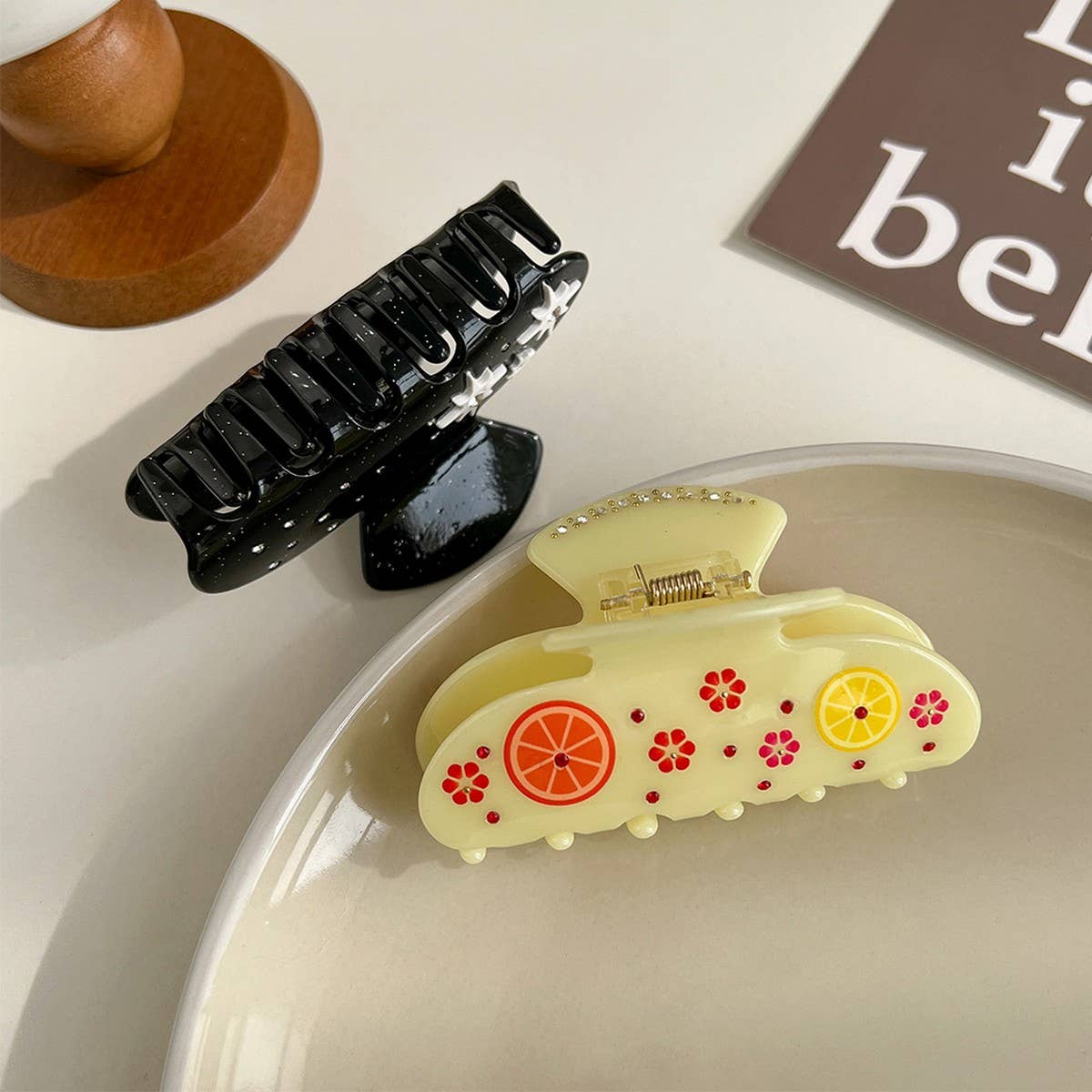 Lemon Yellow Acetate Hair Claw, Back Bun Clip