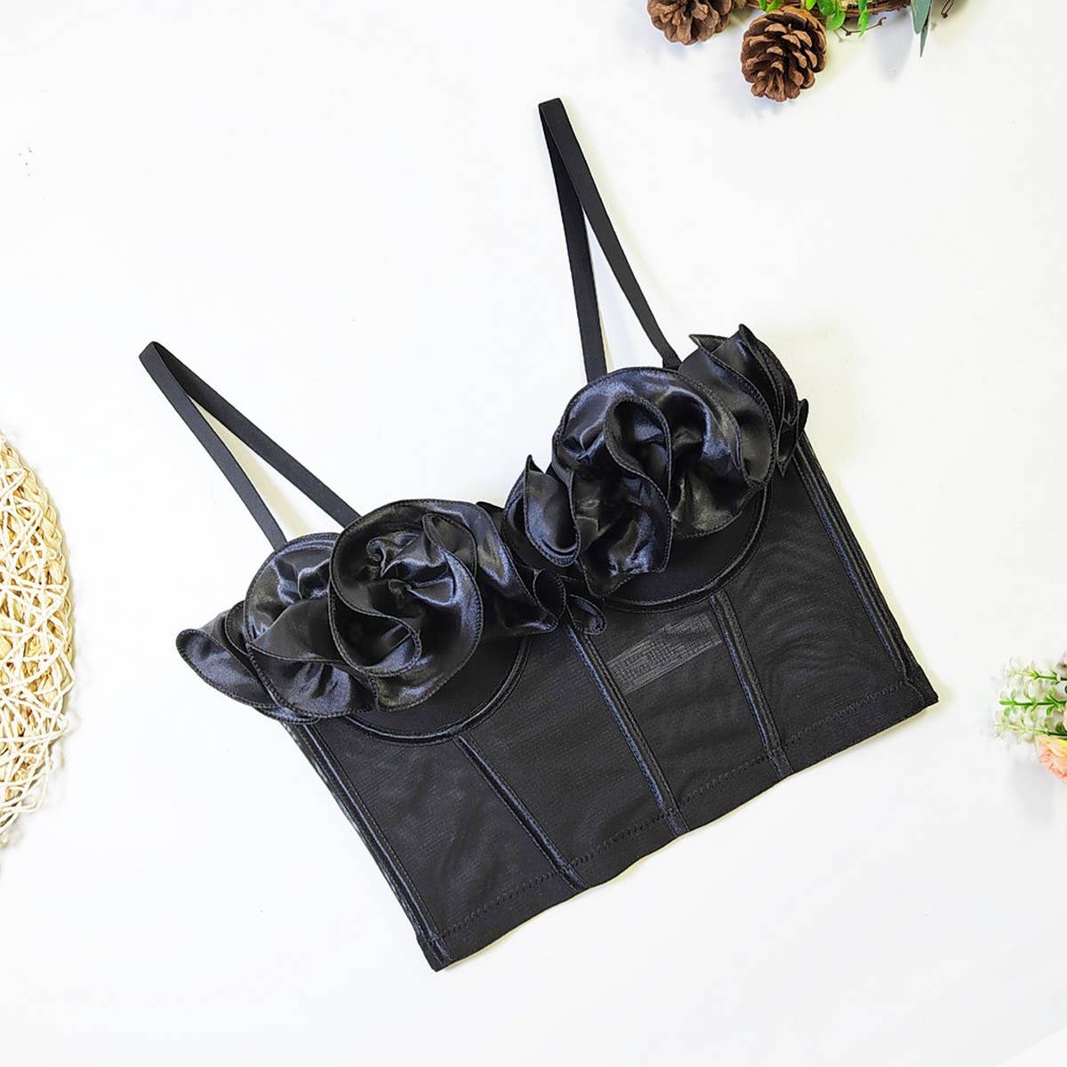 TEMPERAMENT ELASTIC MESH DESIGN HERRINGBONE BRA