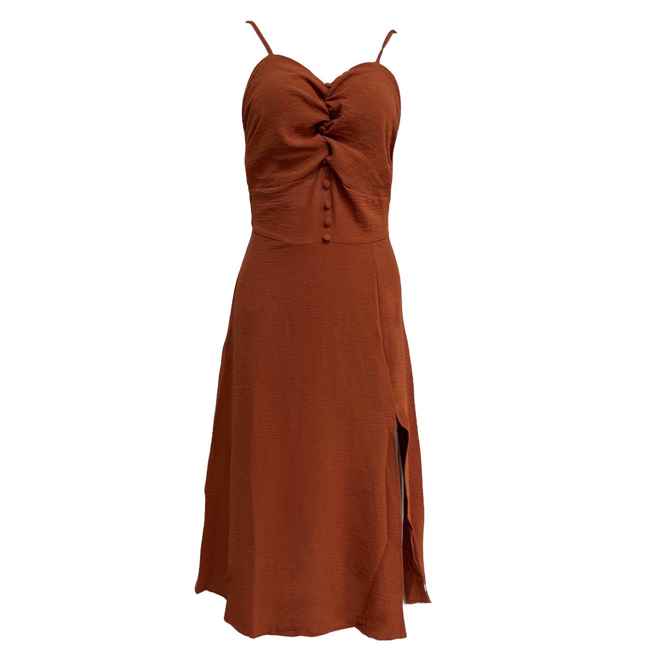 TRENDSET WAIST HIGH SPLIT HALTER DRESS