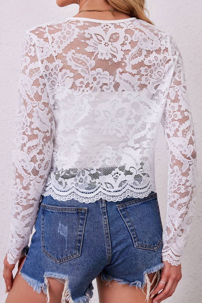 CWOCAL2245_SHEER LACE LONG SLEEVE CARDIGAN TOP