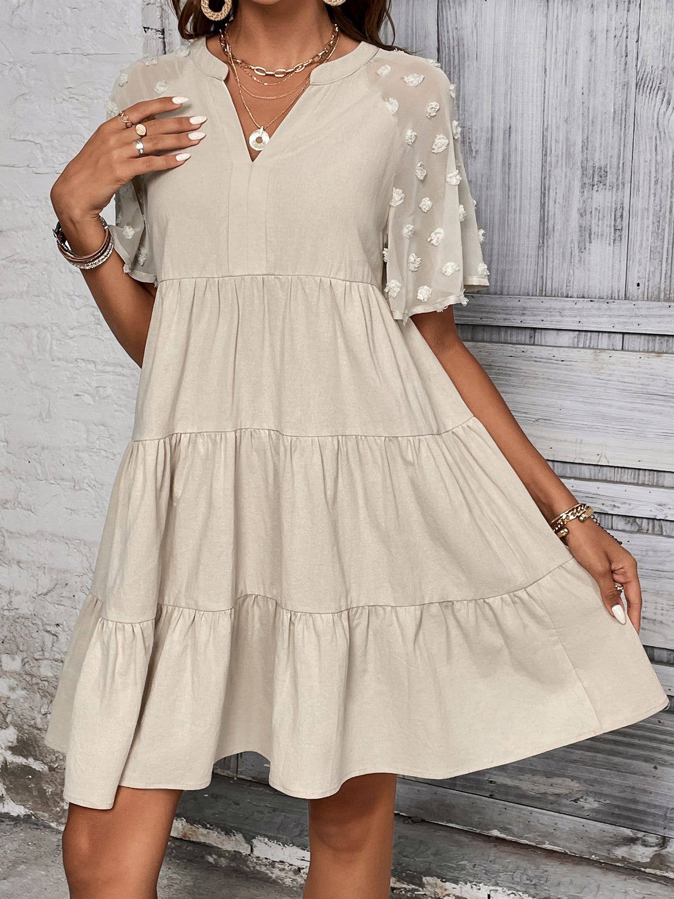 V-neck and a large hem loose and casual dress