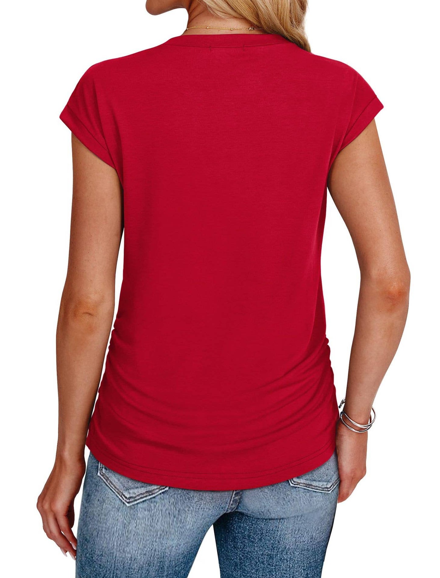 Solid color round neck waist waist basic T-shirt
