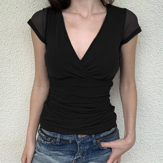 V-neck low cut twist to show bust slim top