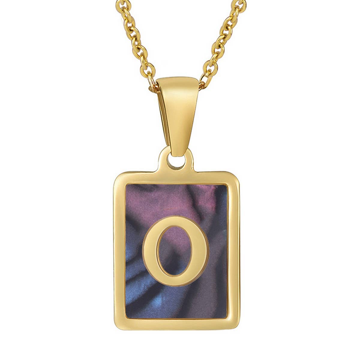 CWAJE1930_Square Stainless Steel Color Shell Letter Necklace