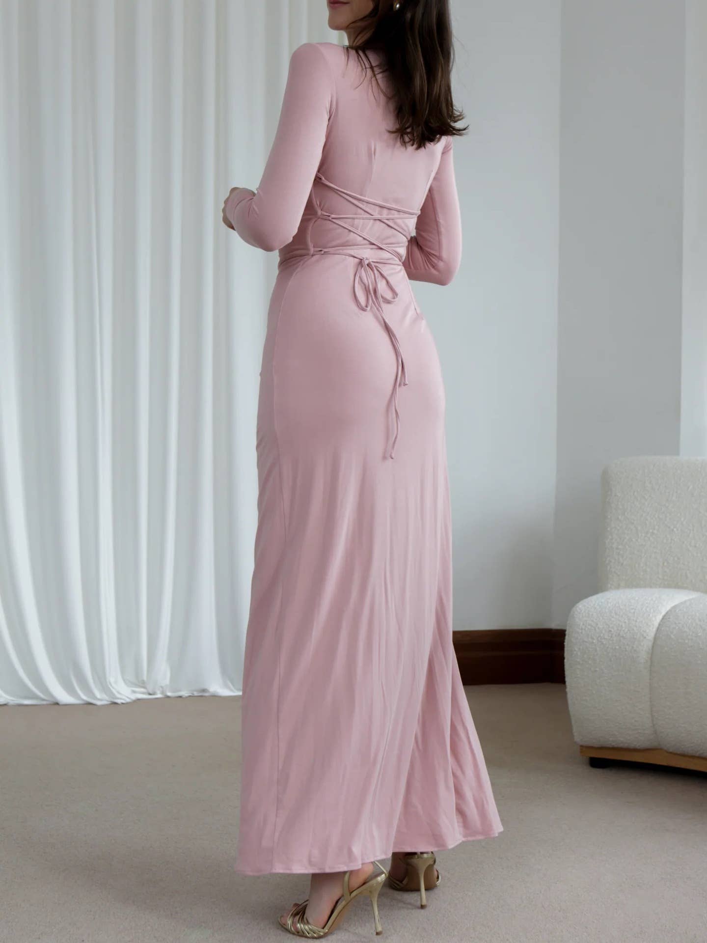 LONG SLEEVE SOLID COLOR IRREGULAR SHEATH DRESS