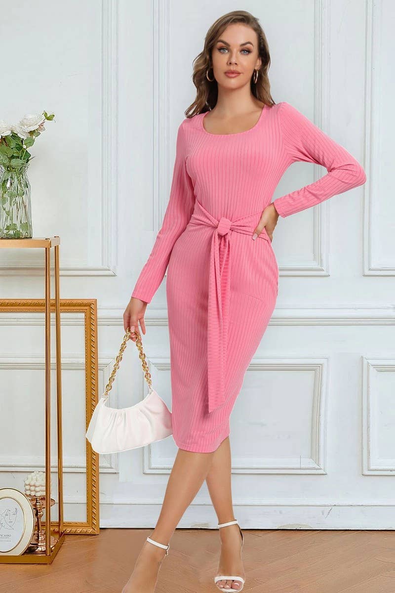 CWDMD4728_SOLID COLOR STRAPPY SLIT MID-LENGTH DRESS