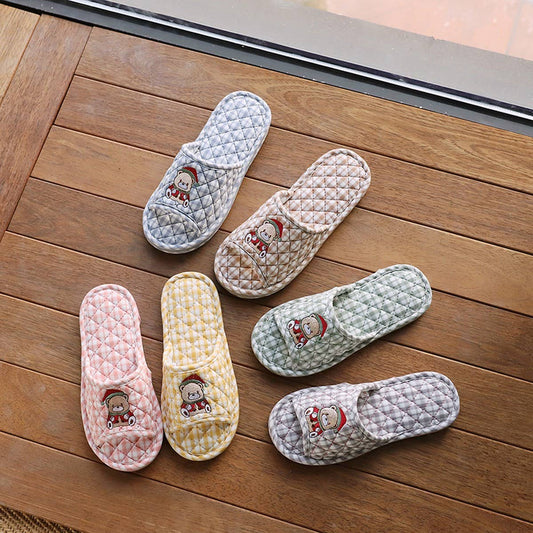 Cute Bear Cotton Slippers with Thick Sole