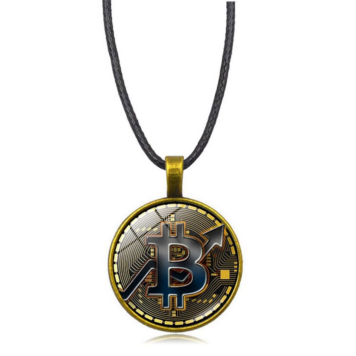 GOLD COIN BITCOIN TIME GEMSTONE PENDANT NECKLACE