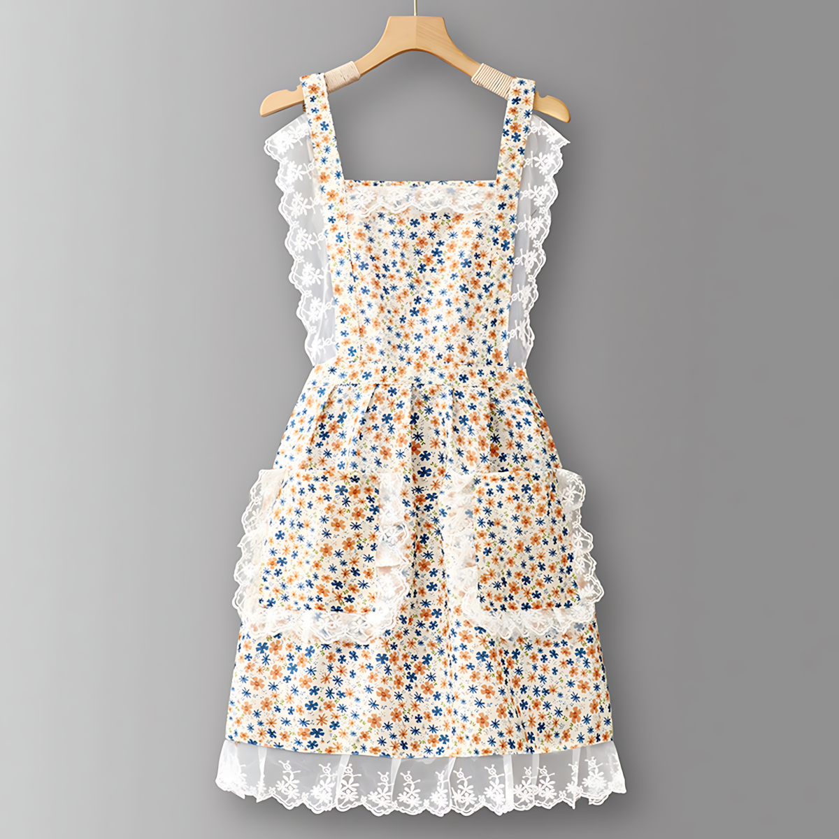 Floral Lace Trim Kitchen Apron for Women
