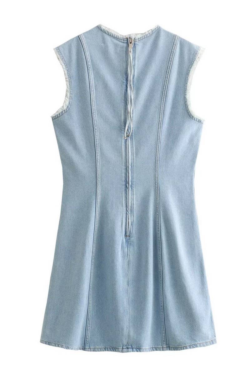 CWDSD5091_DENIM PATCHWORK SLEEVELESS DRESS