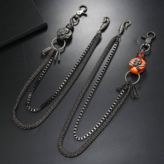 HIP-HOP DISCO SKULL LEATHER PANTS CHAIN