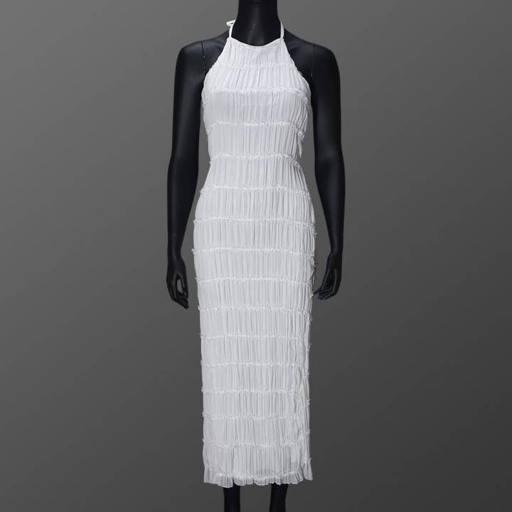 Backless pleated striped personalized dress