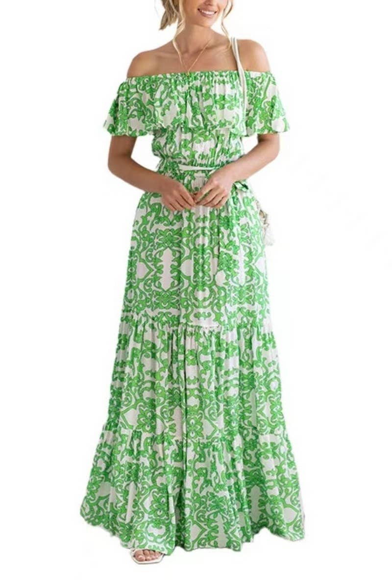 CWDSD7943_OFF SHOULDER FLORAL RUFFLED LONG DRESS