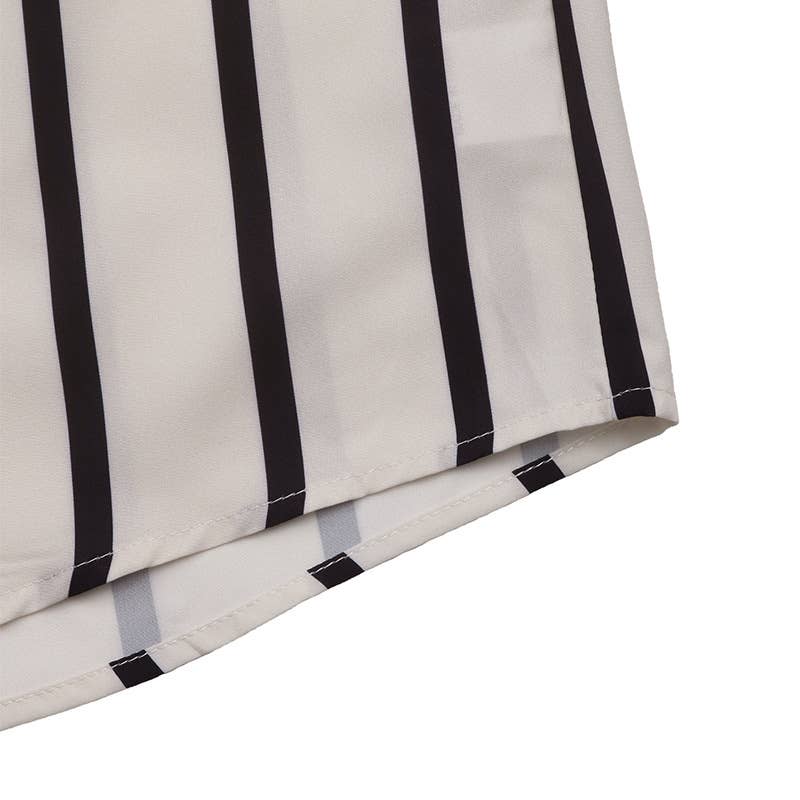 Stand-up collar long-sleeved striped shirt