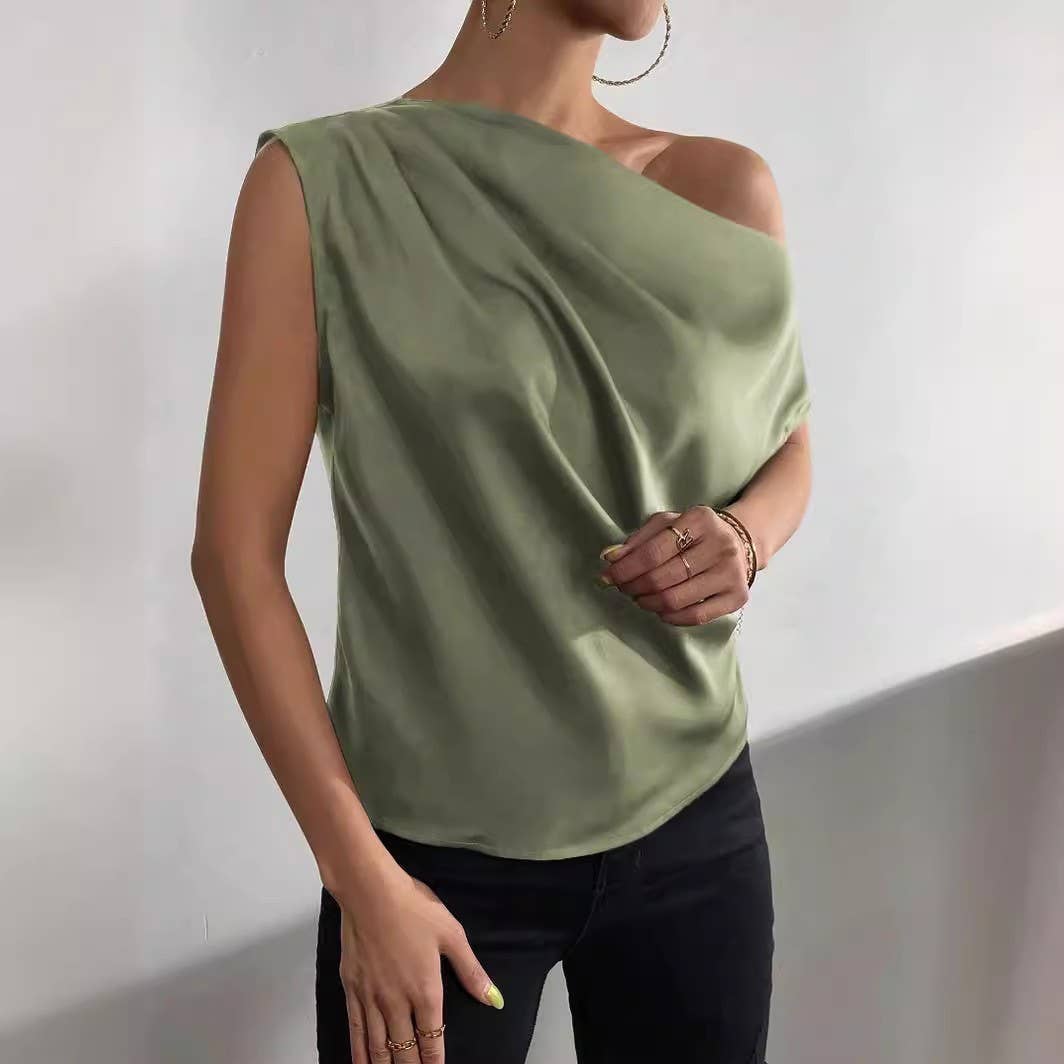 Fashion skew neck pinched irregular vest