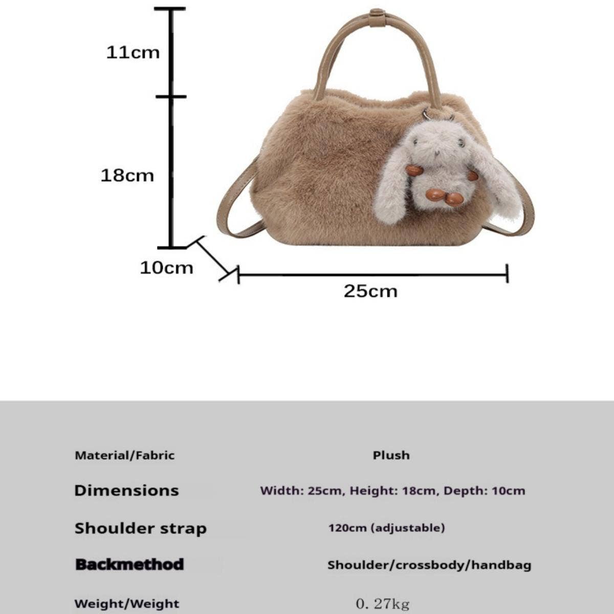 Faux Rabbit Fur Fluffy Handbag Women Shoulder Bag_CUAB00570