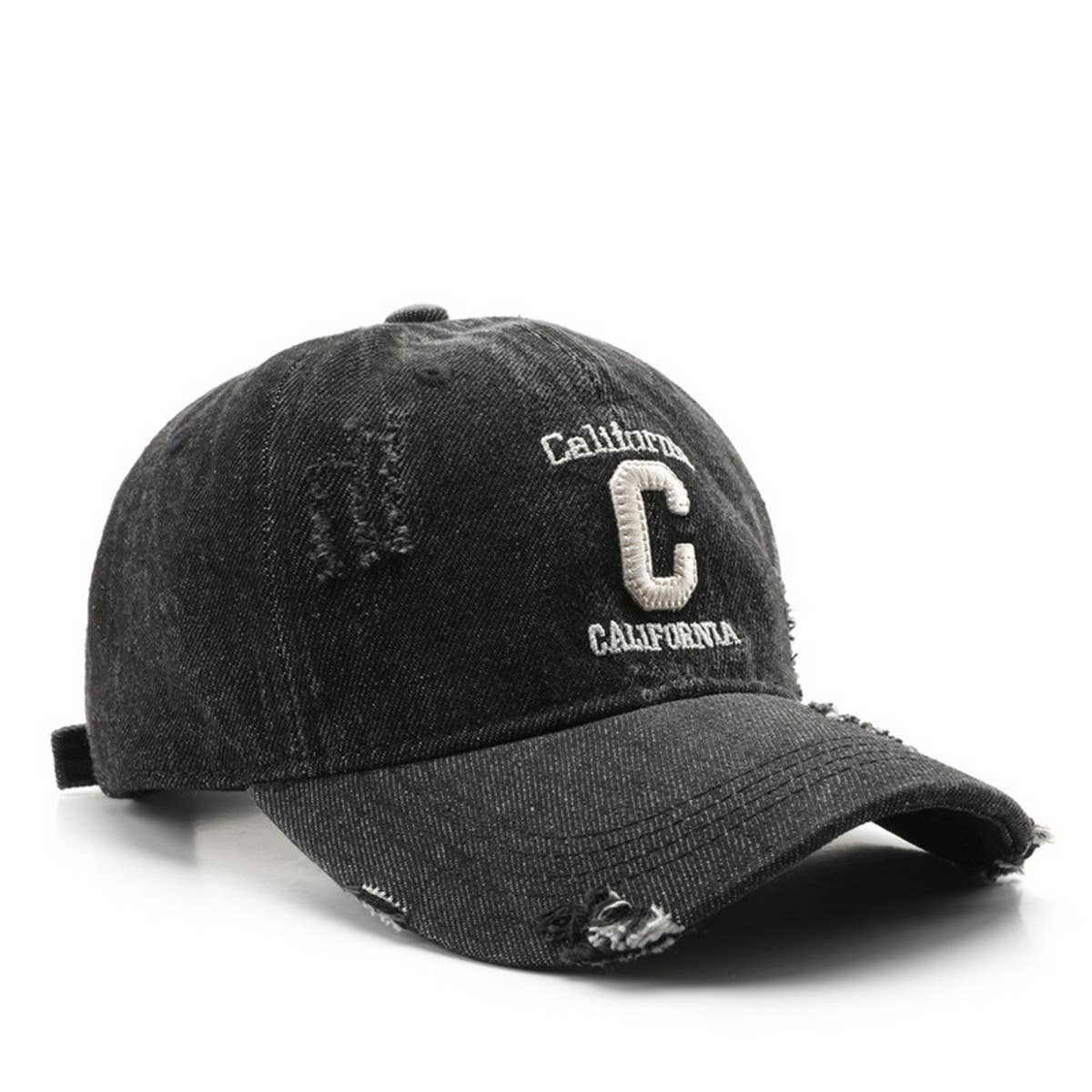CWAH3204_VINTAGE DENIM EMBROIDERED VISOR BASEBALL CAP
