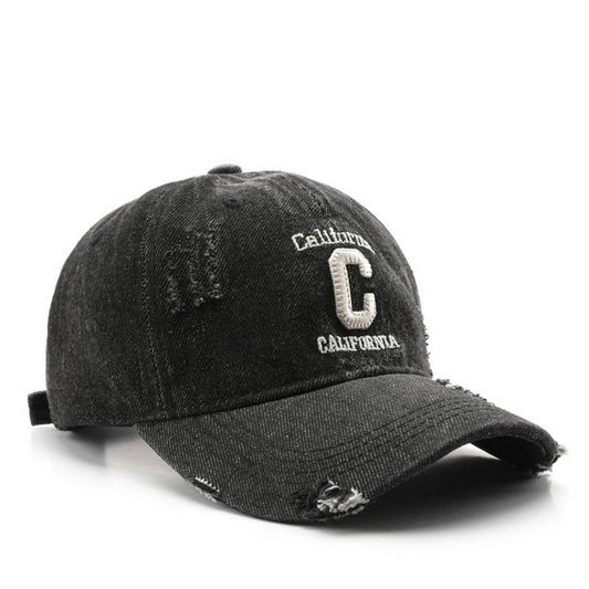 CWAH3204_VINTAGE DENIM EMBROIDERED VISOR BASEBALL CAP
