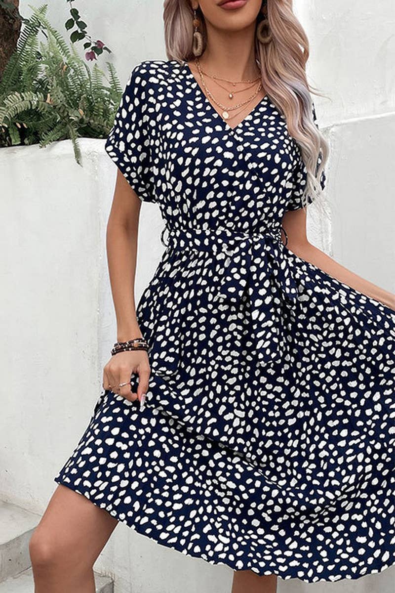 CWDMD4543_SPRING AND AUTUMN LONG SLEEVE RED PRINTED DRESS