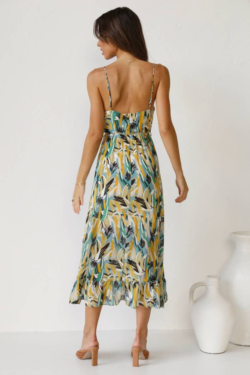 CWDHL0280_WOMEN'S SUMMER PRINT SEXY HALTER LONG DRESS