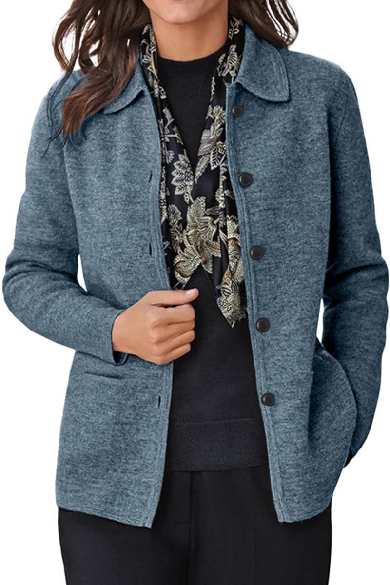 SOLID COLOR STYLISH LAPEL BUTTON COAT