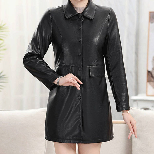 Slim Fit Mid-Length PU Jacket ??Leather Coat_CWMM9022