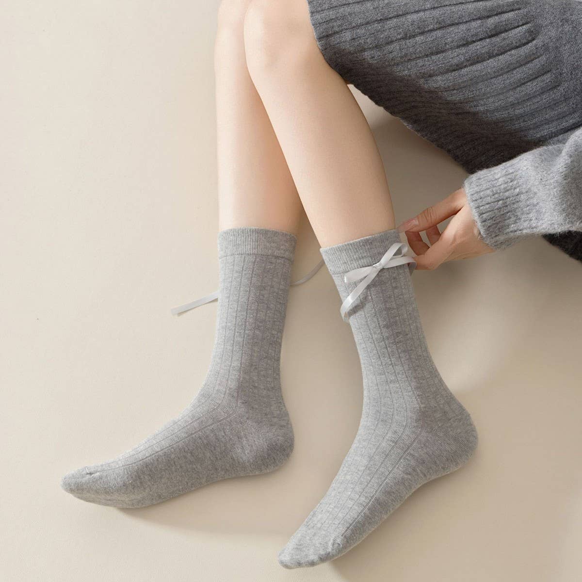 PURE COLOR SWEET BOW BALLET STYLE GIRL SOCKS_CWMS1362