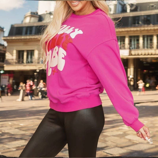 WOMEN'S LETTER-PRINTED PULLOVER HOODIE