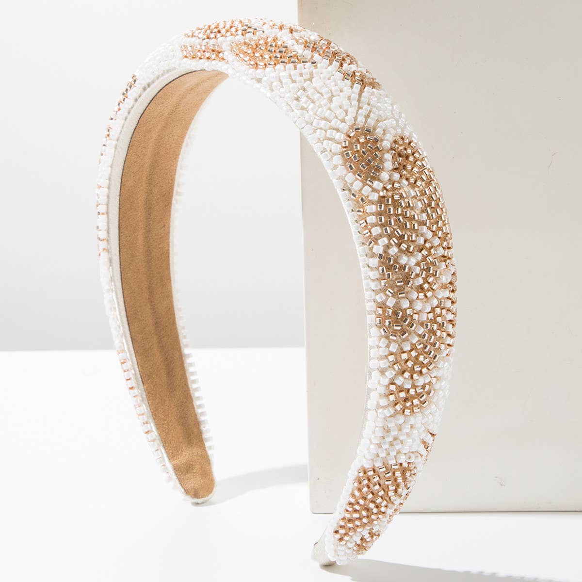 HAND-SEWN RICE BEAD FLOWER HEADBAND