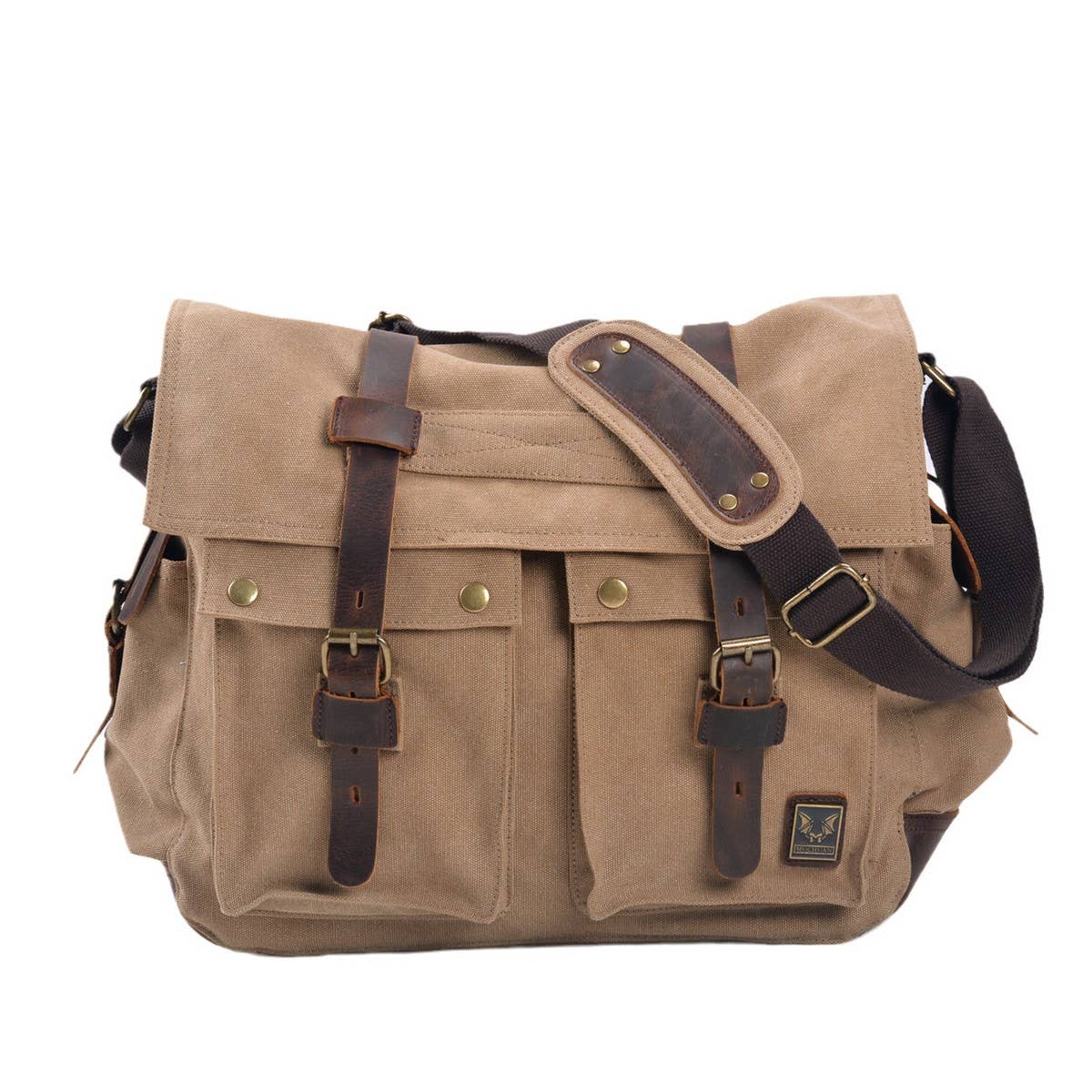 Vintage Canvas Leather Laptop Satchel for Men_CWAB5567