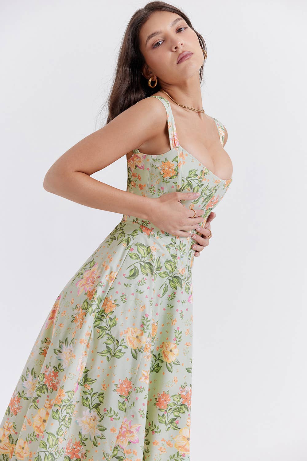 SKINNY SEXY SPLIT FLORAL DRESS WITH HALTER