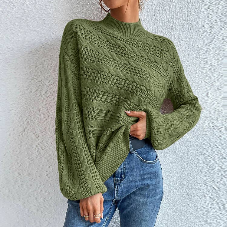 SOLID COLOR LOOSE CREW NECK PULLOVER SWEATER