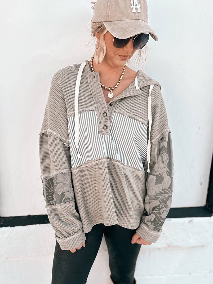 Trendy printed loose hooded sweatshirt